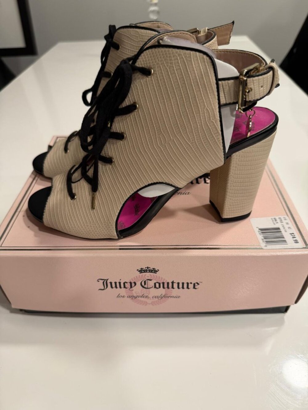 Juicy Couture Lace Up Peep Toe Sandals